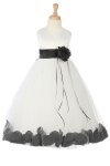 White/Lime Sleeveless Satin Flower Petal Flower Girl Dress with Sash