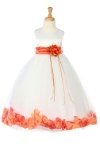 White/Lime Sleeveless Satin Flower Petal Flower Girl Dress with Sash