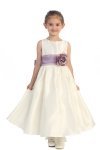 Ivory/Ivory Flowers and Sash Flower Girl Dress