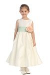 Ivory/Ivory Flowers and Sash Flower Girl Dress