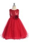 Gorgeous Red Sequined Round Neck Tulle Overlaid Girl Dress