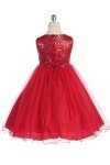 Gorgeous Fuchsia Sequined Round Neck Tulle Overlaid Girl Dress