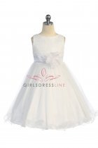 Gorgeous White Sequined Round Neck Tulle Overlaid Girl Dress