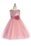 Gorgeous Fuchsia Sequined Round Neck Tulle Overlaid Girl Dress