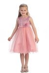 Gorgeous Red Sequined Round Neck Tulle Overlaid Girl Dress