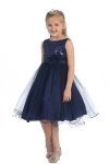 Gorgeous Red Sequined Round Neck Tulle Overlaid Girl Dress