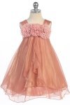 Gold Beautiful Shiny Chiffon Dress With Three Chiffon Flower Trim