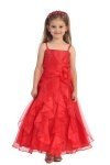 Red Jeweled Bodice Ruffle Layered Organza Flower Girl Dress
