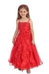 Red Jeweled Bodice Ruffle Layered Organza Flower Girl Dress
