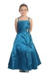 Teal Green Brilliant Satin Rufflel Detail A-line Flower Girl Dress with Sparkles
