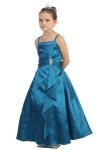 Teal Green Brilliant Satin Rufflel Detail A-line Flower Girl Dress with Sparkles
