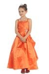 Teal Green Brilliant Satin Rufflel Detail A-line Flower Girl Dress with Sparkles