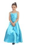 Teal Green Brilliant Satin Rufflel Detail A-line Flower Girl Dress with Sparkles