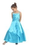 Teal Green Brilliant Satin Rufflel Detail A-line Flower Girl Dress with Sparkles