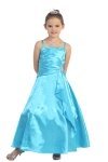 Teal Green Brilliant Satin Rufflel Detail A-line Flower Girl Dress with Sparkles