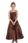 Teal Green Brilliant Satin Rufflel Detail A-line Flower Girl Dress with Sparkles