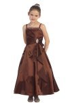Teal Green Brilliant Satin Rufflel Detail A-line Flower Girl Dress with Sparkles