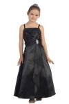Teal Green Brilliant Satin Rufflel Detail A-line Flower Girl Dress with Sparkles