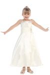 Teal Green Brilliant Satin Rufflel Detail A-line Flower Girl Dress with Sparkles