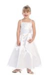 Teal Green Brilliant Satin Rufflel Detail A-line Flower Girl Dress with Sparkles