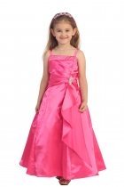 Fuchsia Brillinat Satin Ruffle Detail A-line Jr. Bridesmaid Dress with Sparkles L4305-BR