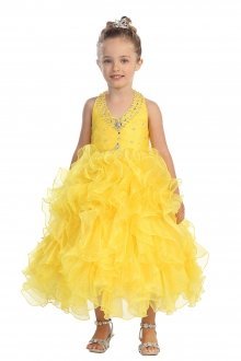 Yellow Gorgeous Halter Pageant and Princess Ball Gown Dress