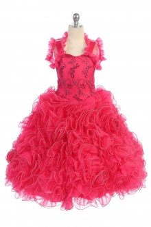 Fuchsia Embroidered Organza Ruffled Dress with Matching Shrug Fuchsia Embroidered Organza Ruffled Dress with Matching Shrug