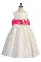 Fuchsia Flowers and Sash Flower Girl Dress