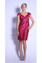 Fuchsia Glimmer Satin Short Sleeves Bridesmaid Dresse