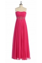 Fuchsia Gorgeous Chiffon Strapless Beaded Waistband Pleated Bridesmaid & Prom Dress