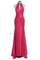 Fuchsia Halter Satin Long Bridesmaid Dress