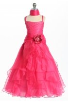 Fuchsia Jeweled Bodice Ruffle Layered Organza Flower Girl Dress