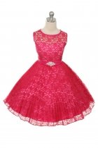 Fuchsia Lace Pleated Flower Girl Dresses