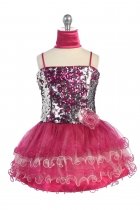 Fuchsia Multi Tiered Tulle Skirt with Sequined Bodice Flower girl Dress