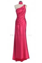 Fuchsia One Shoulder Ruched Satin Bridesmaid Dress