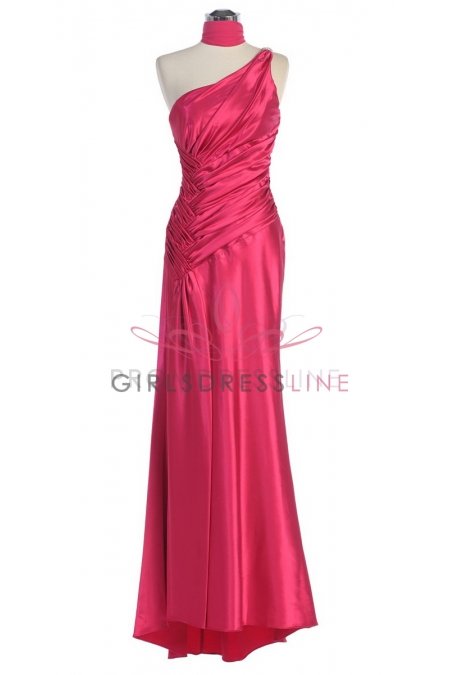 Fuchsia One Shoulder Ruched Satin Bridesmaid Dress Fuchsia One Shoulder Ruched Satin Bridesmaid Dress