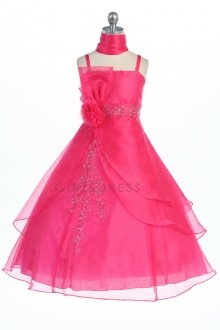 Fuchsia Organza A-line Flower Girl Dress with Sparkles