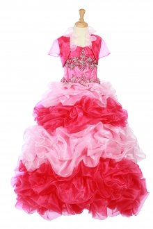 Fuchsia Organza Strapless Beaded Pageant Dress Fuchsia Organza Strapless Beaded Pageant Dress