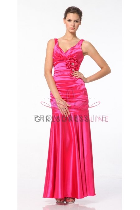 Fuchsia Pleated Bodice with Floral Detail Mermaid Bridesmaid Dress