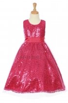 Fuchsia Sleeveless Tulle Sequin Dress