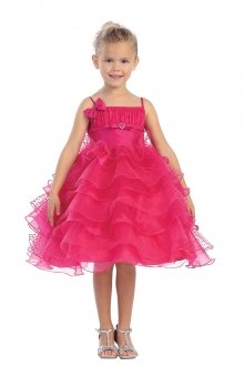 Fuchsia Spaghetti Strap Organza Polka Dot Dress
