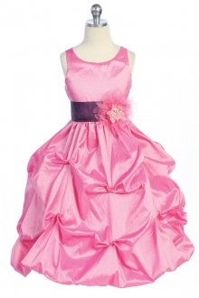 Fuchsia Taffeta Pick Up Flower Girl Dress with Sash