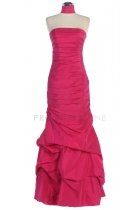 Fuchsia Taffeta Strapless Ruched Pick-up Style Bubbled Hem Mermaid Long Bridesmaid Dress