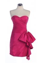 Fuchsia Taffeta Strapless Sweetheart Gathered Empire Waistline Ruffled Short Bridesmaid Dress