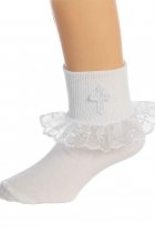 Girls Christening Holy Communion Organza Ruffle Cross Design Socks