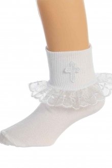Girls Christening Holy Communion Organza Ruffle Cross Design Socks