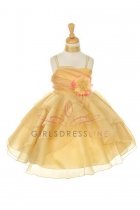 Gold Asymmetric Layered Ruffle Flower Girl Dress