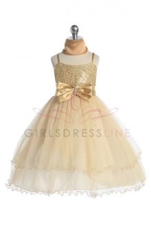 Gold Double Layer Tull-mesh Flower Girl Dress