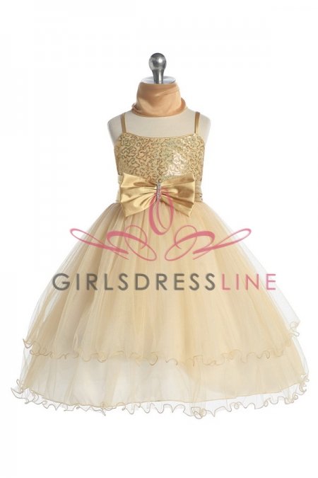 Gold Double Layer Tull-mesh Flower Girl Dress