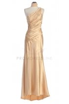 Gold One Shoulder Ruched Satin Bridesmaid Dress
